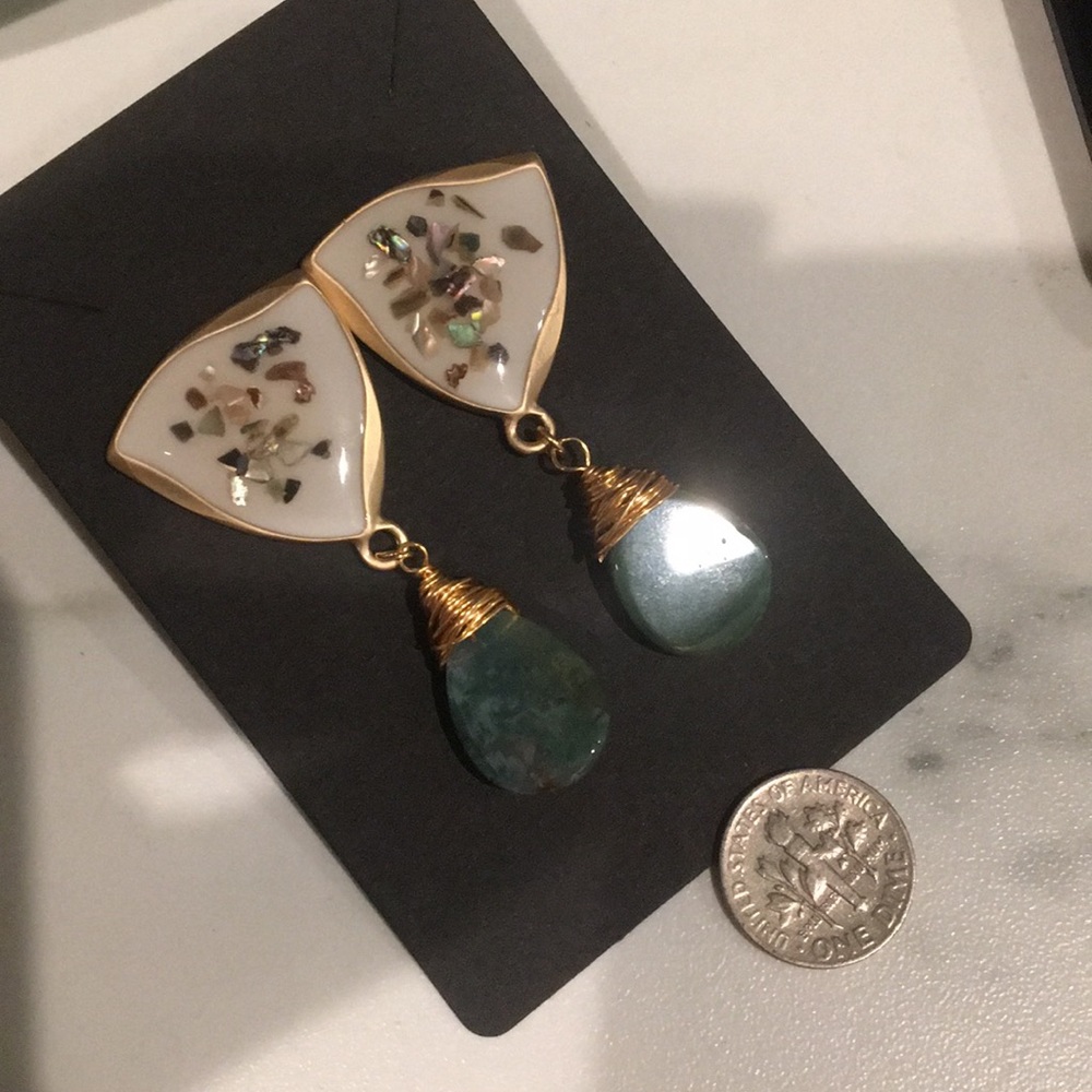 🍒 NEW Boho Enamel Agate Coral Stone Drop Earring - Picture 2 of 3
